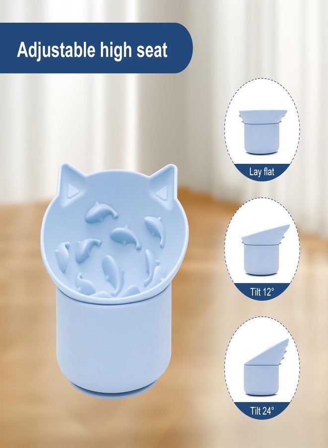 Hooshion Cat Slow Feeder, Elevated Slow Feeder Bowl Tilt Design, No Black Chin, Tilted Design, for Dry Wet Food, for Cats & Small Dogs (Blue) - Image 4